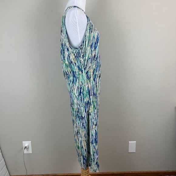 Nic+Zoe Dress XL Blue Geometric Gathered Waist Twist Stretch Knit Sleeveless - Picture 7 of 13